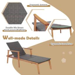 Costway Patio Chaise Lounge Chair Outdoor Rattan Recliner in Brown - thumbnail 4
