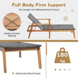 Costway Patio Chaise Lounge Chair Outdoor Rattan Recliner in Brown - thumbnail 9