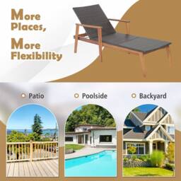Costway Patio Chaise Lounge Chair Outdoor Rattan Recliner in Brown - thumbnail 5