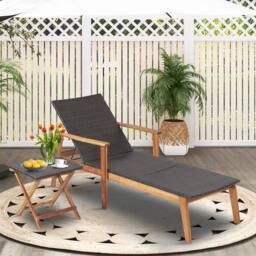 Costway Patio Chaise Lounge Chair Outdoor Rattan Recliner in Brown - thumbnail 8