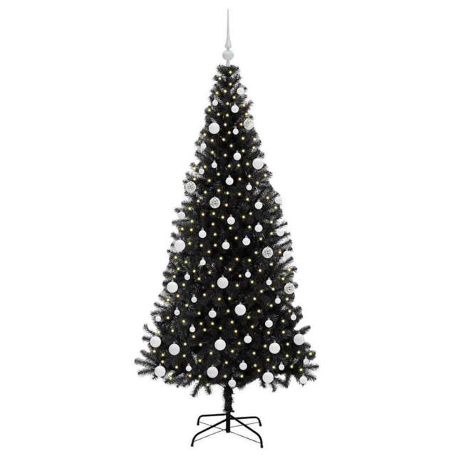 Berkfield Home Lush Christmas Tree with 300 LEDs with Stand Black 180 cm PVC - image 1