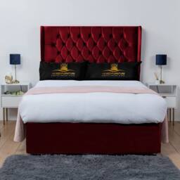 UK Bed Furniture Mary Wingback Divan Bed with 2 Drawer Foot End & 54 Inch Headboard in Maroon - Size: King - thumbnail 2