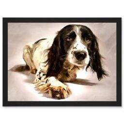 Artery8 Springer Spaniel Cute Dog Artwork Framed Wall Art Print A4 in Black - thumbnail 1