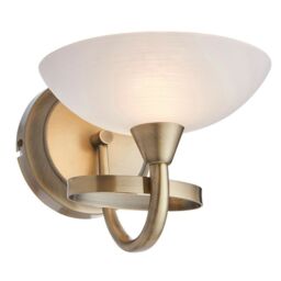 Loops Dimming LED Wall Light Brass & White Lined Glass Vintage Curved Lamp Fitting