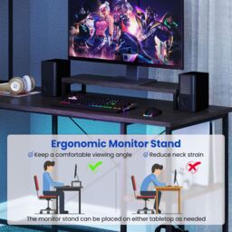 Costway L-Shaped Gaming Desk Reversible Corner Computer Desk w/LED Strip in Grey - thumbnail 3