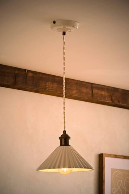 ValueLights Burford White Ceramic Ribbed Adjustable Ceiling Pendant Light & Bulb in Soft White - image 1