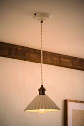 ValueLights Burford White Ceramic Ribbed Adjustable Ceiling Pendant Light & Bulb in Soft White - thumbnail 1