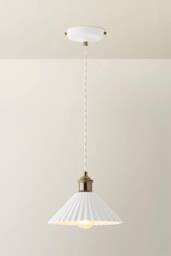 ValueLights Burford White Ceramic Ribbed Adjustable Ceiling Pendant Light & Bulb in Soft White - thumbnail 3