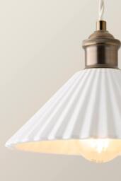 ValueLights Burford White Ceramic Ribbed Adjustable Ceiling Pendant Light & Bulb in Soft White - thumbnail 4