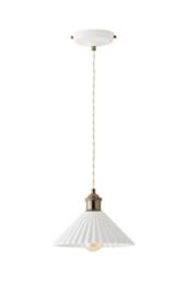 ValueLights Burford White Ceramic Ribbed Adjustable Ceiling Pendant Light & Bulb in Soft White - thumbnail 6