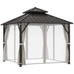OUTSUNNY 3 x 3(m) Hardtop Gazebo with Metal Roof, Netting & Curtains in Beige - thumbnail 2