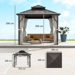 OUTSUNNY 3 x 3(m) Hardtop Gazebo with Metal Roof, Netting & Curtains in Beige - thumbnail 3