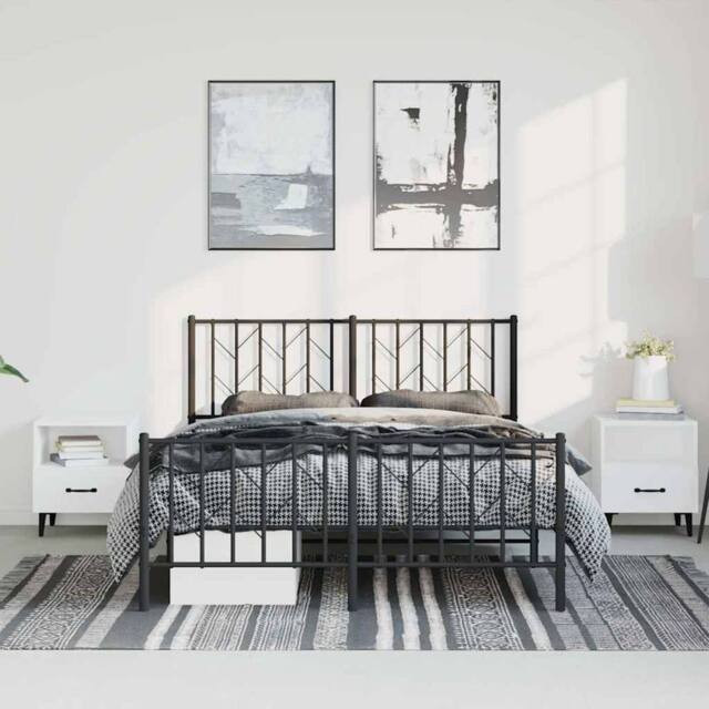 Berkfield Home Metal Bed Frame without Mattress with Footboard Black 193x203cm - Size: 193x203 cm - image 1