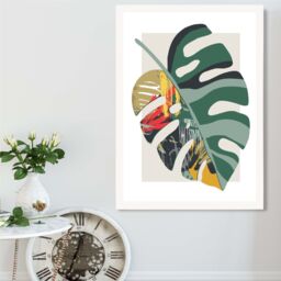 ARTZE Monstera Green & Red Minamilist Framed Print SIZE: A3 with White Frame - Size: A4 - thumbnail 2