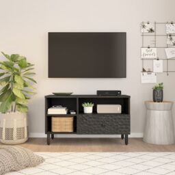Berkfield Home TV Cabinet Black 80x33x46 cm Solid Wood Mango - Size: 80 x 33 x 46 cm - thumbnail 2