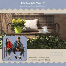 SPETLEK Brown 2 Seater Rattan Bench Outdoor Garden Relaxing Armchair Seat - Size: 100 cm x 100 cm - thumbnail 5