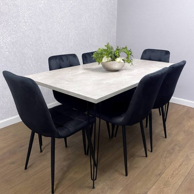 KOSY KOALA Dining Table With 6 Chairs Modern Grey Dining Table Set With 6 Black Velvet Chairs Dining Room Furniture in Brown - image 1