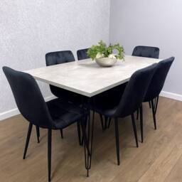 KOSY KOALA Dining Table With 6 Chairs Modern Grey Dining Table Set With 6 Black Velvet Chairs Dining Room Furniture in Brown