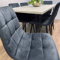 KOSY KOALA Dining Table With 6 Chairs Modern Grey Dining Table Set With 6 Black Velvet Chairs Dining Room Furniture in Brown - thumbnail 4