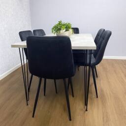 KOSY KOALA Dining Table With 6 Chairs Modern Grey Dining Table Set With 6 Black Velvet Chairs Dining Room Furniture in Brown - thumbnail 2