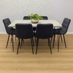 KOSY KOALA Dining Table With 6 Chairs Modern Grey Dining Table Set With 6 Black Velvet Chairs Dining Room Furniture in Brown - thumbnail 3