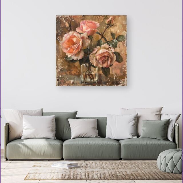 Warren Reed - Designer Vintage Roses Canvas - Size: w40 inch x h40 inch - image 1