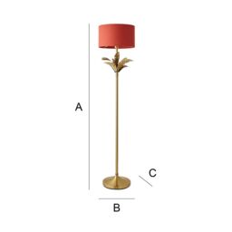 ValueLights Christina Fabric Drum Shade Gold Palm Leaf Detail Floor Lamp in Burnt Orange - thumbnail 8
