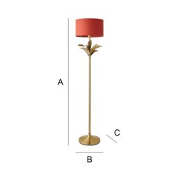 ValueLights Christina Fabric Drum Shade Gold Palm Leaf Detail Floor Lamp in Burnt Orange - thumbnail 7