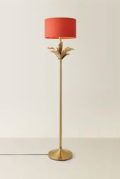 ValueLights Christina Fabric Drum Shade Gold Palm Leaf Detail Floor Lamp in Burnt Orange - thumbnail 3