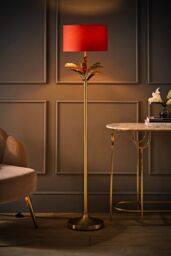 ValueLights Christina Fabric Drum Shade Gold Palm Leaf Detail Floor Lamp in Burnt Orange - thumbnail 2
