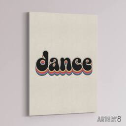"Artery8 Dance Funky Rainbow Retro Font Typography Word Canvas Wall Art Print in Beige - Size: W18"" x H24""" - thumbnail 2