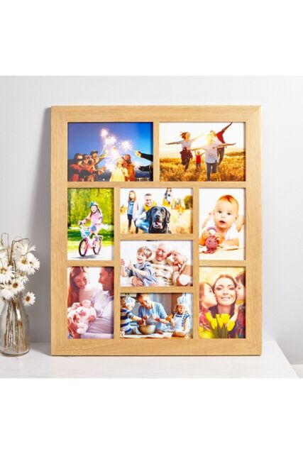 MijMoj Design Solid Oak Nine Aperture Gallery Photo Frame - Multi Photo Collage Frame in Light Oak - image 1