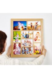 MijMoj Design Solid Oak Nine Aperture Gallery Photo Frame - Multi Photo Collage Frame in Light Oak - thumbnail 2