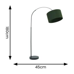 ValueLights Louis Black Arched Curved Floor Lamp with Fabric Drum Lamp Shade in Bottle Green - thumbnail 4