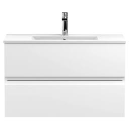 Balterley Mavesyn 2 Drawer Wall Hung Vanity Basin Unit, Satin White, 800mm in White - thumbnail 1