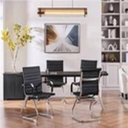 Havendro Faux Leather Office Guest Reception Chair Chair Set of 2, Black - thumbnail 3