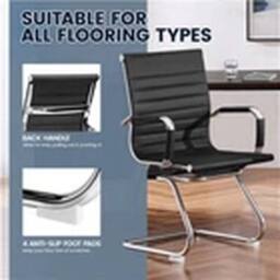 Havendro Faux Leather Office Guest Reception Chair Chair Set of 2, Black - thumbnail 2