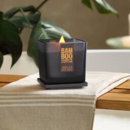 Bamboo Large Soy Wax Candle - Vanilla & White Woods in Dark Grey - thumbnail 2