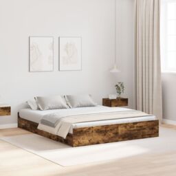 Berkfield Home Storage Bed Frame with Drawer with Headboard with Storage Smoked oak 140 x 200 cm in Brown - thumbnail 1