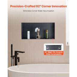 Kelvenix 33x63.5x10.2cm Shower Niche, Frameless Recessed Shelf Stainless Steel in Black - Size: 33x63.5x10.2 cm - thumbnail 6
