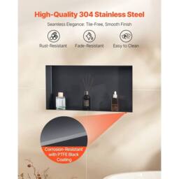 Kelvenix 33x63.5x10.2cm Shower Niche, Frameless Recessed Shelf Stainless Steel in Black - Size: 33x63.5x10.2 cm - thumbnail 3