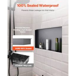 Kelvenix 33x63.5x10.2cm Shower Niche, Frameless Recessed Shelf Stainless Steel in Black - Size: 33x63.5x10.2 cm - thumbnail 4