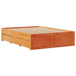 Berkfield Home Bed Frame Frame w/Drawers Wax Brown 140x190 cm Solid Wood Pine - thumbnail 3