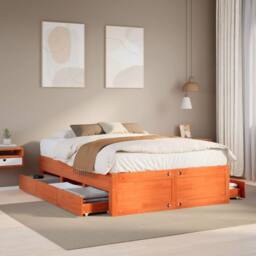 Berkfield Home Bed Frame Frame w/Drawers Wax Brown 140x190 cm Solid Wood Pine - thumbnail 2