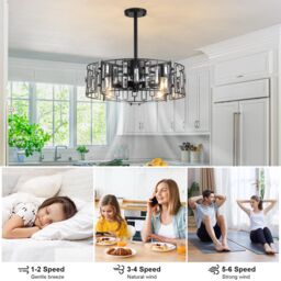 Garwarm Modern Ceiling Fan With Lights Crystal Pendant Lamp 50 cm in Black - thumbnail 6