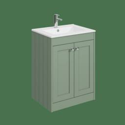 Balterley 600mm Floor Standing 2 Door Unit & Minimalist Basin 1 Tap Hole - Green - thumbnail 1