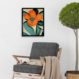 "Artery8 Wall Art Print Bold Art Deco Flowers Teal Orange Cream Poppy Art Framed in Black - Size: W12"" x H16""" - thumbnail 2