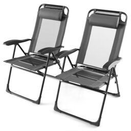Costway Garden Folding Camping Chairs Set of 2 Portable Outdoor Recliner w/ 7-Level Backrest in Grey - thumbnail 5