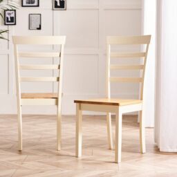 FurnitureboxUK Set of 2 Whitby Solid Wood Dining Chairs in Cream