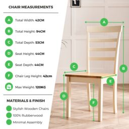 FurnitureboxUK Set of 2 Whitby Solid Wood Dining Chairs With Oak Colour Seat in Cream - thumbnail 3